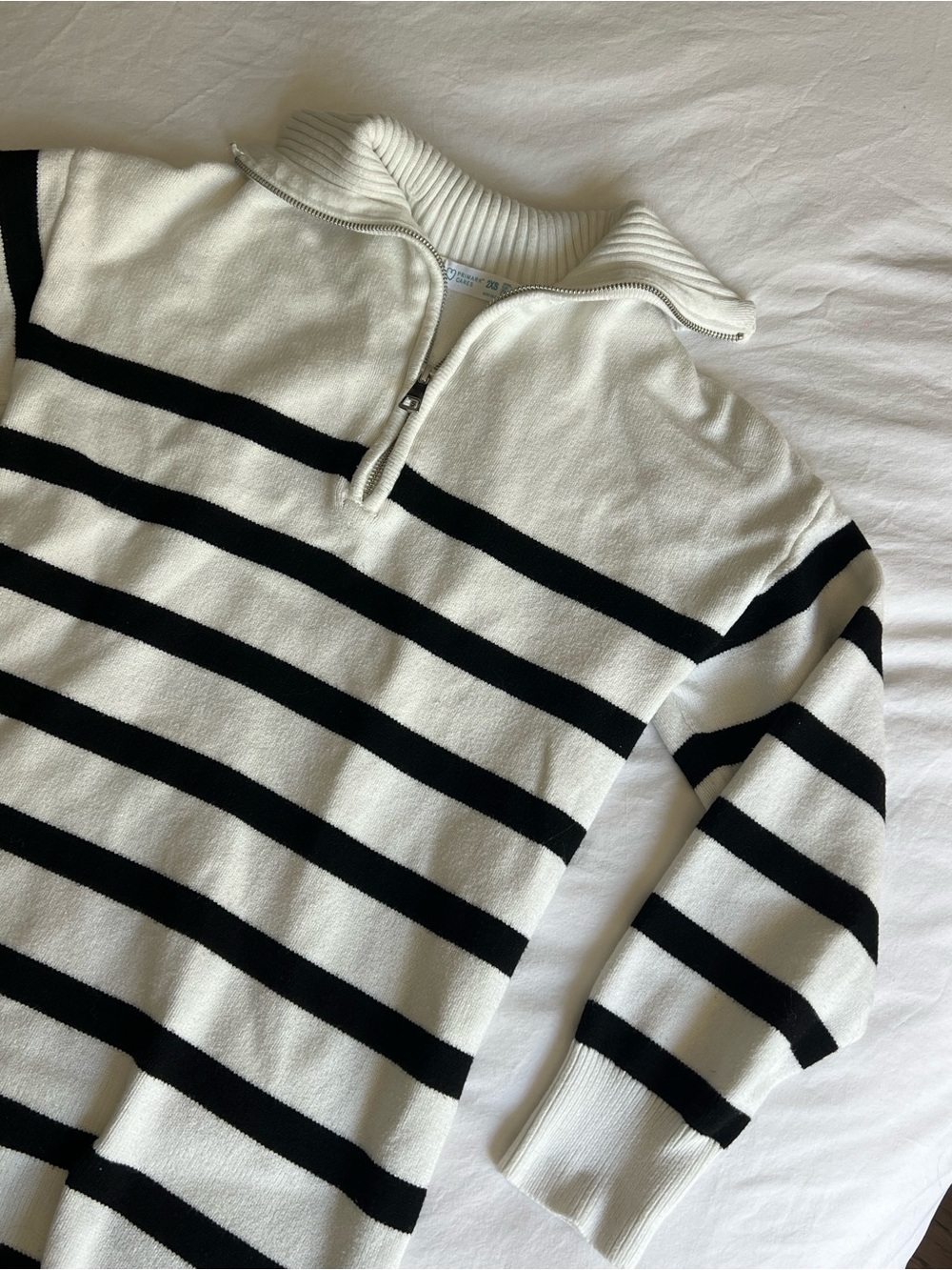 Primark Cream and Black Half-Zip Ribbed Collar Top